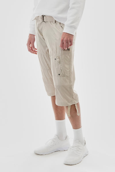 Essentials Super Triple Goose Striped Belted Cargo Shorts - Cream - Mens Shorts & Capris - International Clothiers