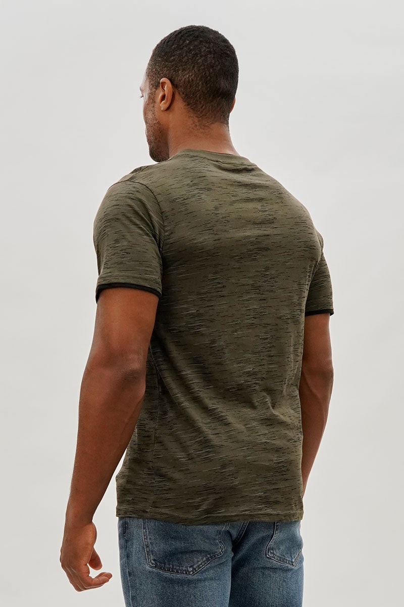 Canada Weather Gear Vintage Patterned V-Neck Tee - Olive - Mens Tees & Tank Tops - International Clothiers