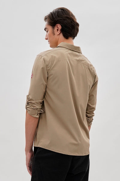 Canada Weather Gear Adventure Bound Utility Roll Up Sleeve Casual Shirt - Beige - Mens Casual Shirts - International Clothiers
