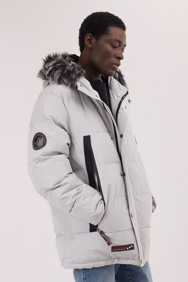 Canada Weather Gear Faux Fur Trim Puffer Parka Jacket - Stone - Mens Parka Jackets - International Clothiers