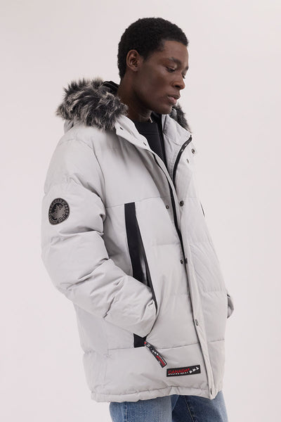 Canada Weather Gear Faux Fur Trim Puffer Parka Jacket - Stone - Mens Parka Jackets - International Clothiers