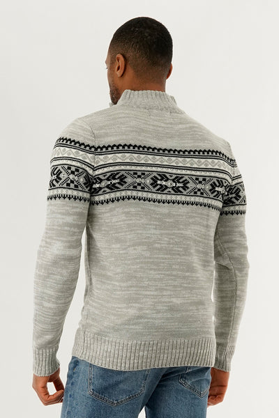 Canada Weather Gear 1/4 Zip Printed Pullover Sweater - Grey - Mens Pullover Sweaters - International Clothiers