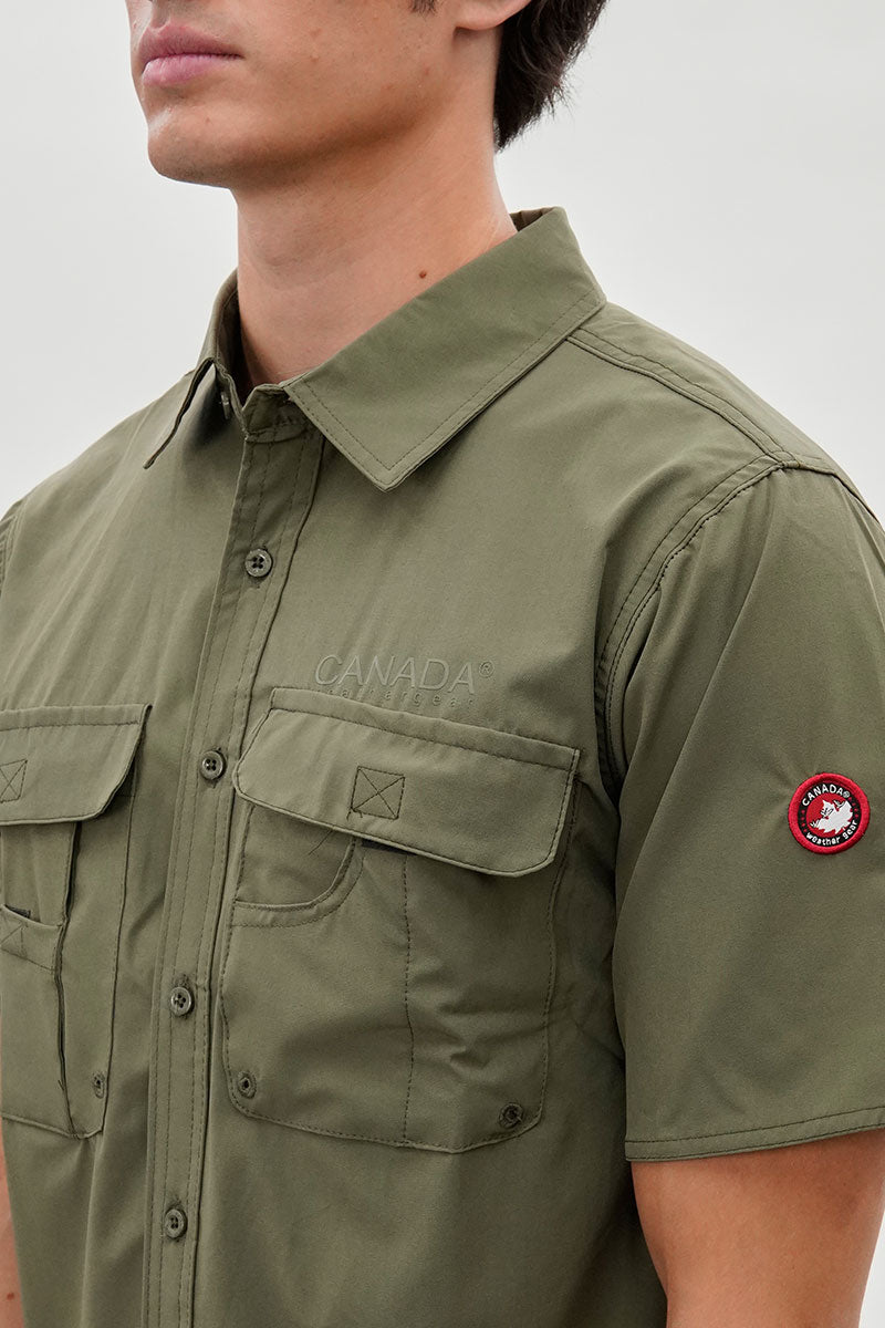 Canada Weather Gear Short Sleeve Button Up Casual Shirt - Olive - Mens Casual Shirts - International Clothiers