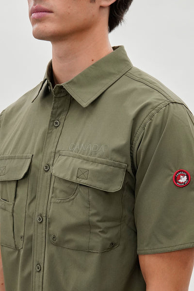 Canada Weather Gear Short Sleeve Button Up Casual Shirt - Olive - Mens Casual Shirts - International Clothiers