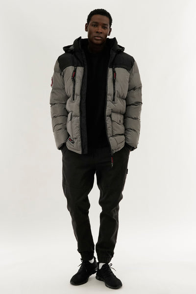 Canada Weather Gear Colour Block Puffer Bomber Jacket - Grey - Mens Bomber Jackets - International Clothiers