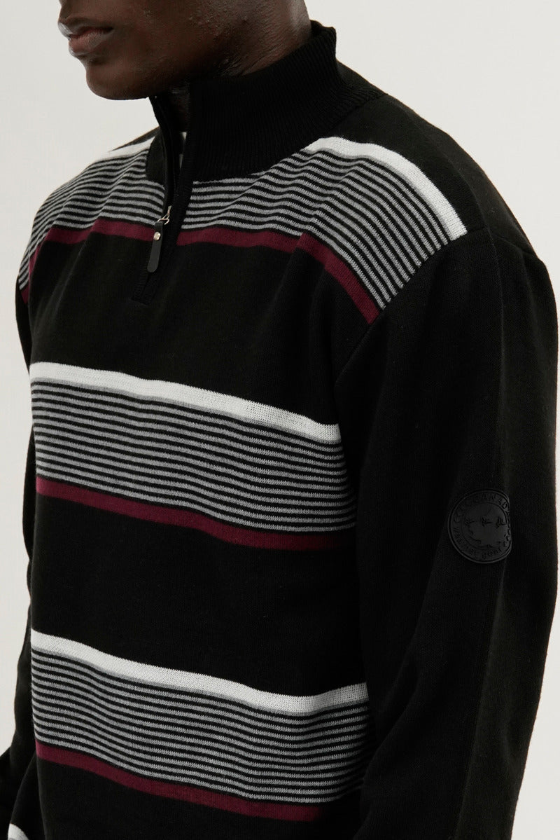 Canada Weather Gear Striped 1/4 Zip Pullover Sweater - Burgundy - Mens Pullover Sweaters - International Clothiers