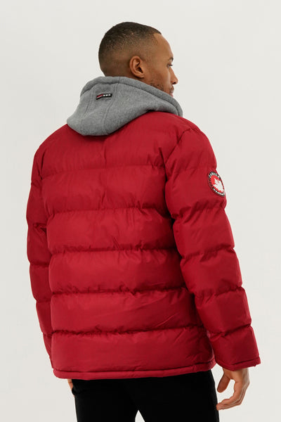 Canada Weather Gear Fleece Hood Puffer Bomber Jacket - Red - Mens Bomber Jackets - International Clothiers