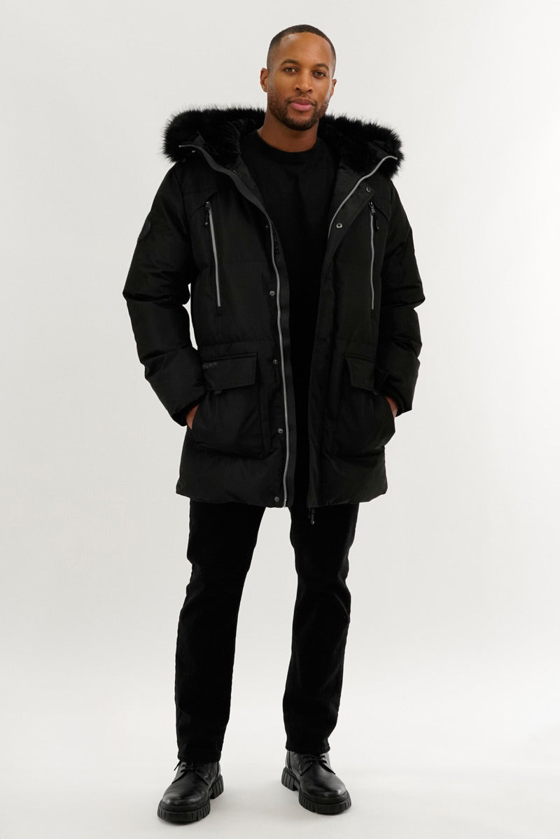 Canada Weather Gear Faux Fur Backpack Strap Parka Jacket - Black - Mens Parka Jackets - International Clothiers