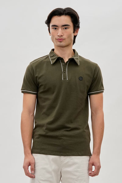 Canada Weather Gear Travel Collection Piping Detail Polo Shirt - Olive - Mens Polo Shirts - International Clothiers