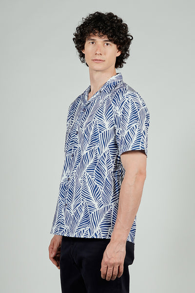 International INC Company Leaf Print Camp Collar Button Up Casual Shirt - Blue