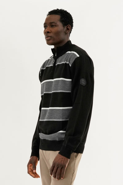Canada Weather Gear Striped 1/4 Zip Pullover Sweater - Black - Mens Pullover Sweaters - International Clothiers