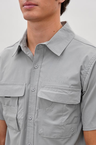 Canada Weather Gear Short Sleeve Button Up Casual Shirt - Grey - Mens Casual Shirts - International Clothiers