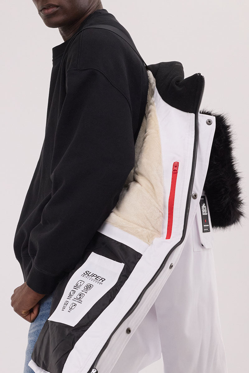 Super Triple Goose Faux Fur Lined Parka Jacket - White - Mens Parka Jackets - International Clothiers