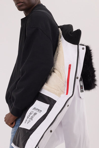 Super Triple Goose Faux Fur Lined Parka Jacket - White - Mens Parka Jackets - International Clothiers