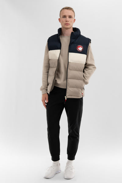 Canada Weather Gear Colour Block Puffer Vest - Beige - Mens Vests - International Clothiers