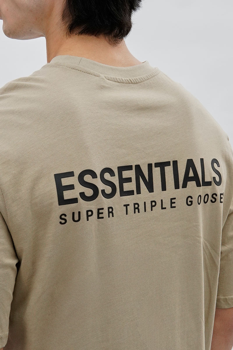 Essentials Super Triple Goose Logo Print Tee - Beige - Mens Tees & Tank Tops - International Clothiers