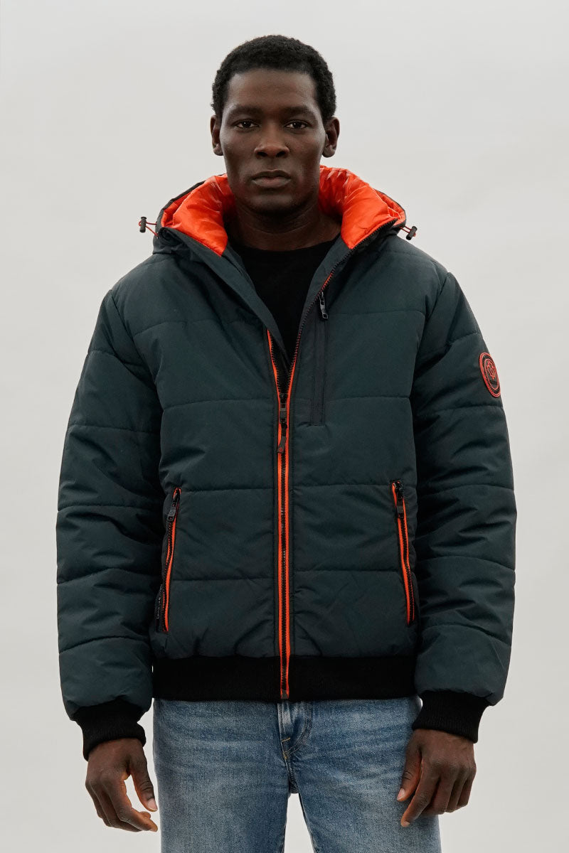 Oppenheimer Hooded Puffer Bomber Jacket - Teal - Mens Bomber Jackets - International Clothiers
