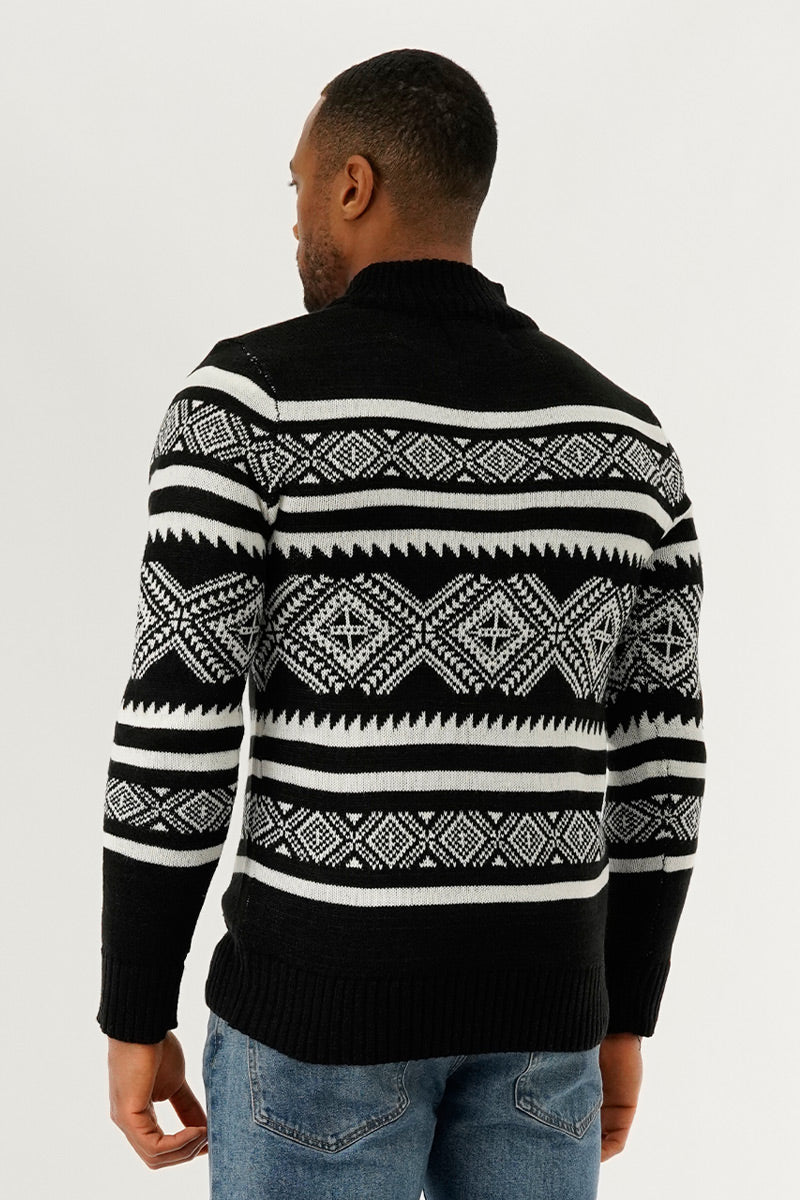 Canada Weather Gear 1/4 Zip Printed Pullover Sweater - Black - Mens Pullover Sweaters - International Clothiers