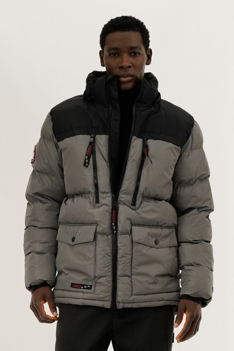 Canada Weather Gear Colour Block Puffer Bomber Jacket - Grey - Mens Bomber Jackets - International Clothiers