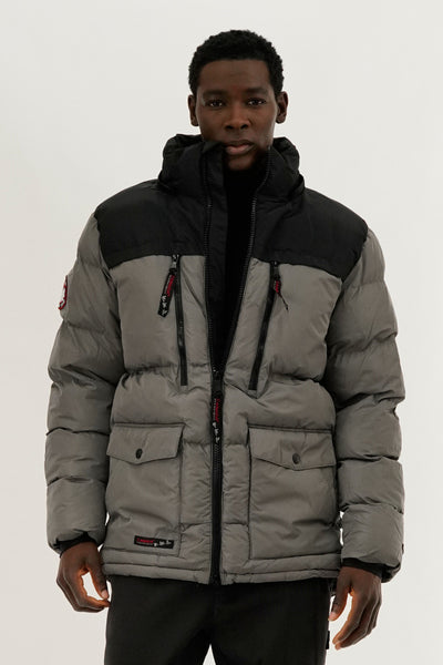 Canada Weather Gear Colour Block Puffer Bomber Jacket - Grey - Mens Bomber Jackets - International Clothiers