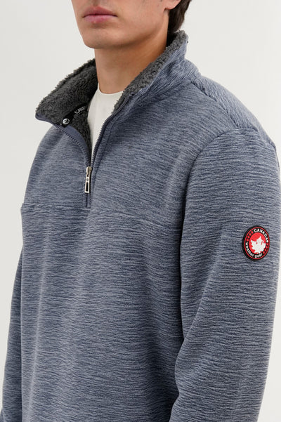 Canada Weather Gear Sherpa Lined 1/4 Zip Pullover Sweater - Navy - Mens Pullover Sweaters - International Clothiers