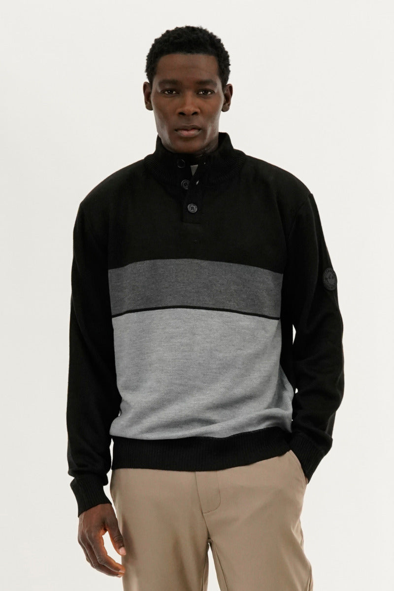 Canada Weather Gear Button Up Colour Block Pullover Sweater - Grey - Mens Pullover Sweaters - International Clothiers