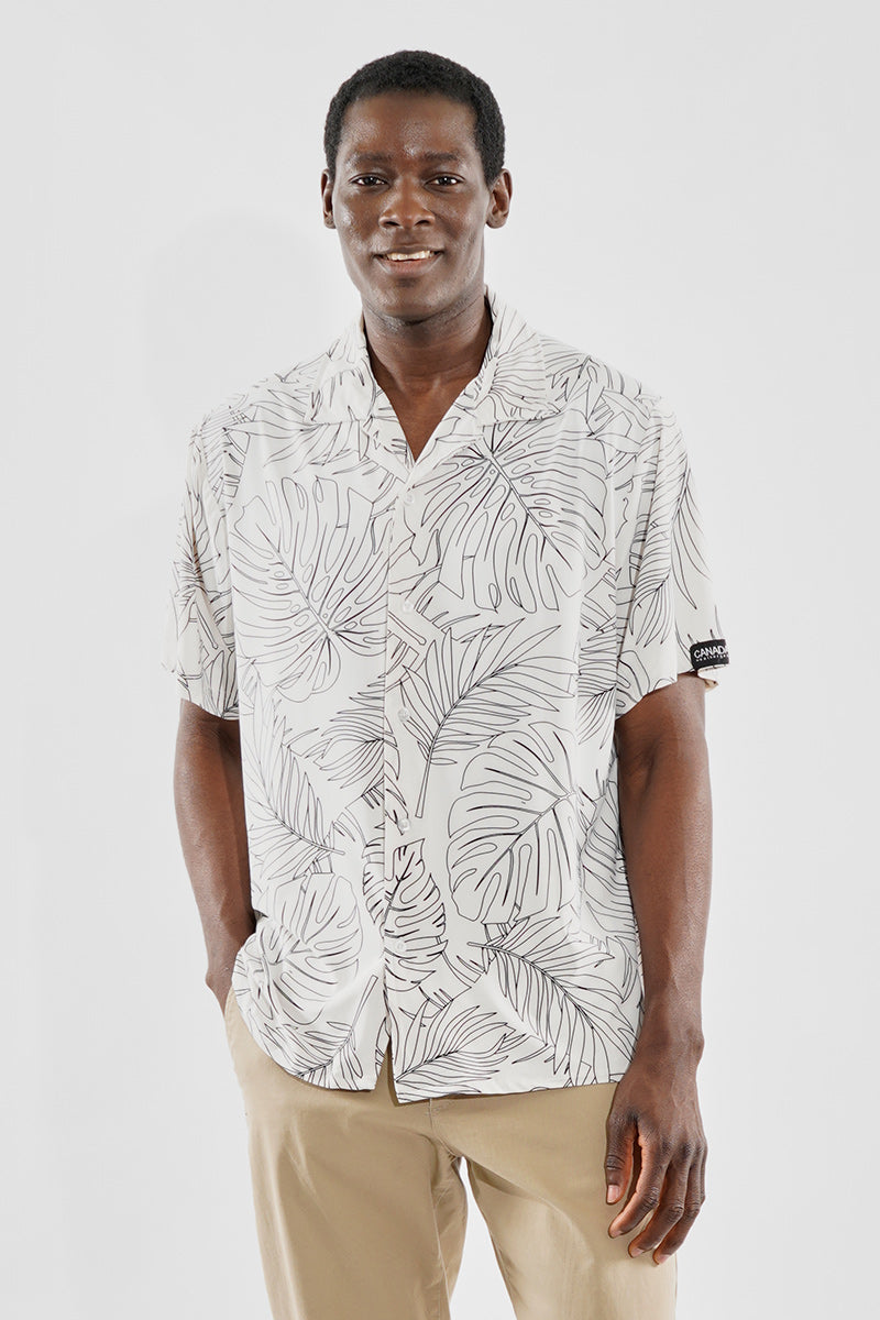 Canada Weather Gear Travel Collection Palm Print Button Up Casual Shirt - White - Mens Casual Shirts - International Clothiers