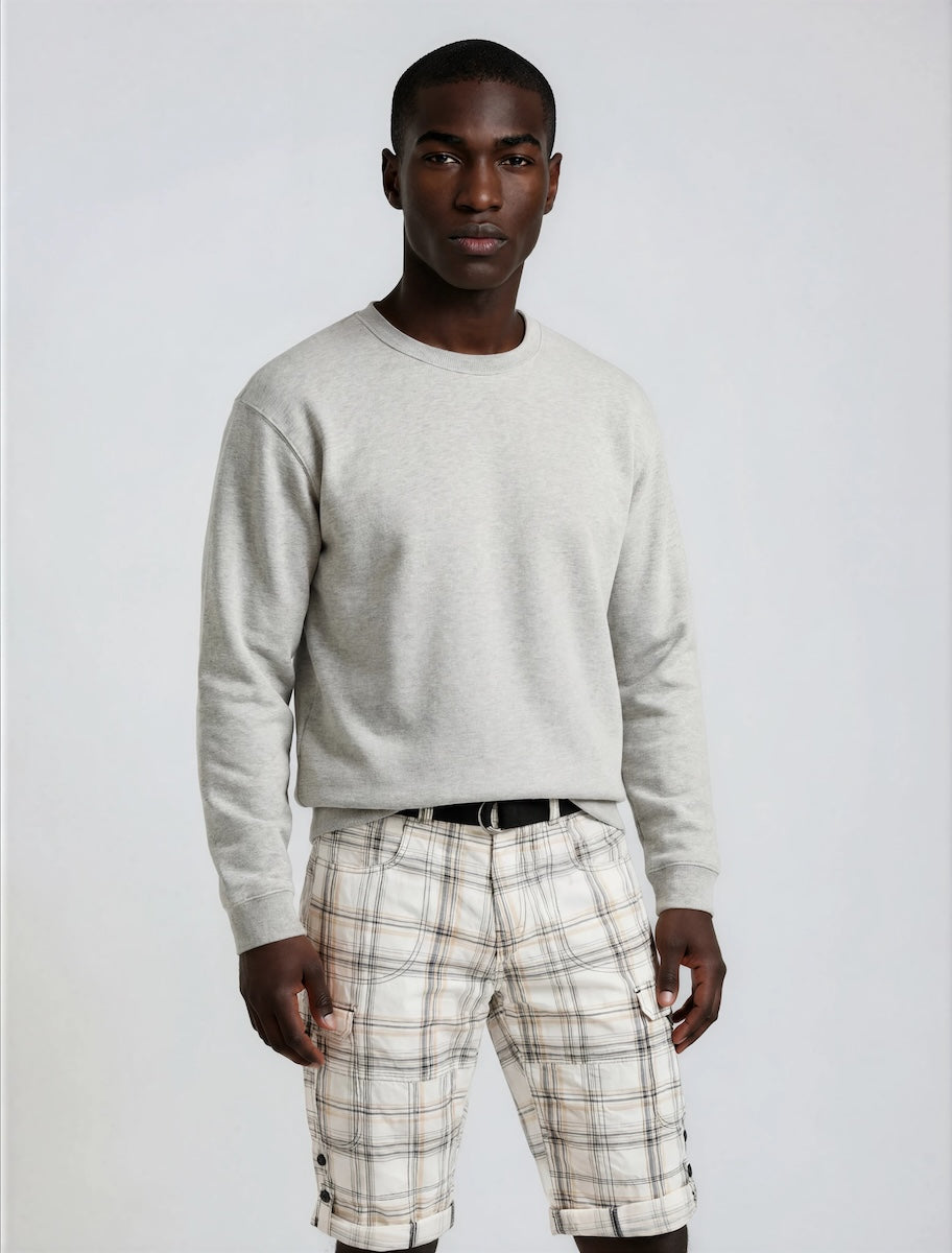 Printed Long Cargo Shorts - Beige