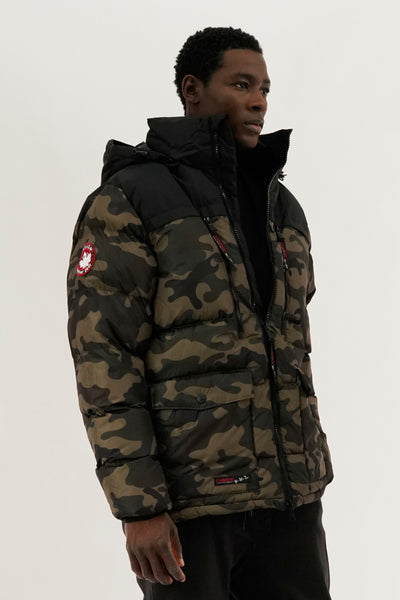 Canada Weather Gear Colour Block Camo Puffer Bomber Jacket - Olive - Mens Bomber Jackets - International Clothiers