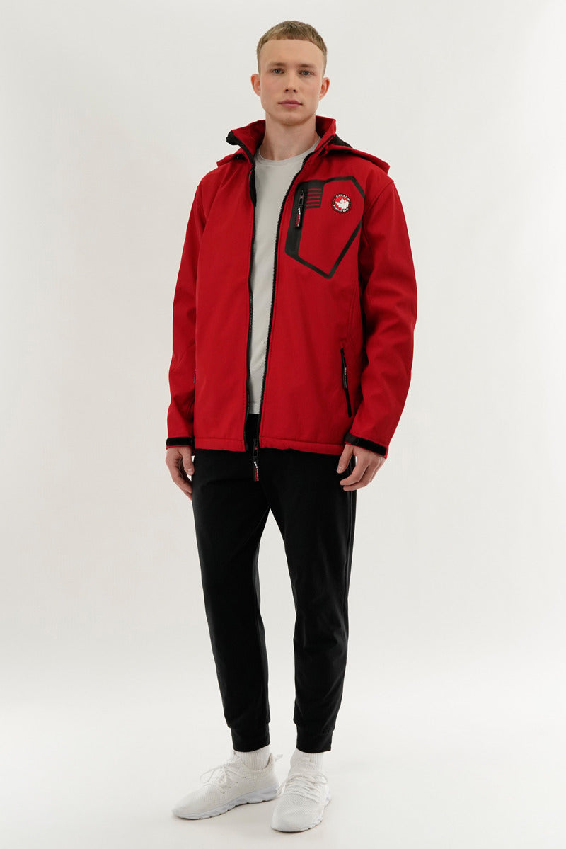 Canada Weather Gear Soft Shell Hooded Lightweight Jacket - Red - Mens Lightweight Jackets - International Clothiers