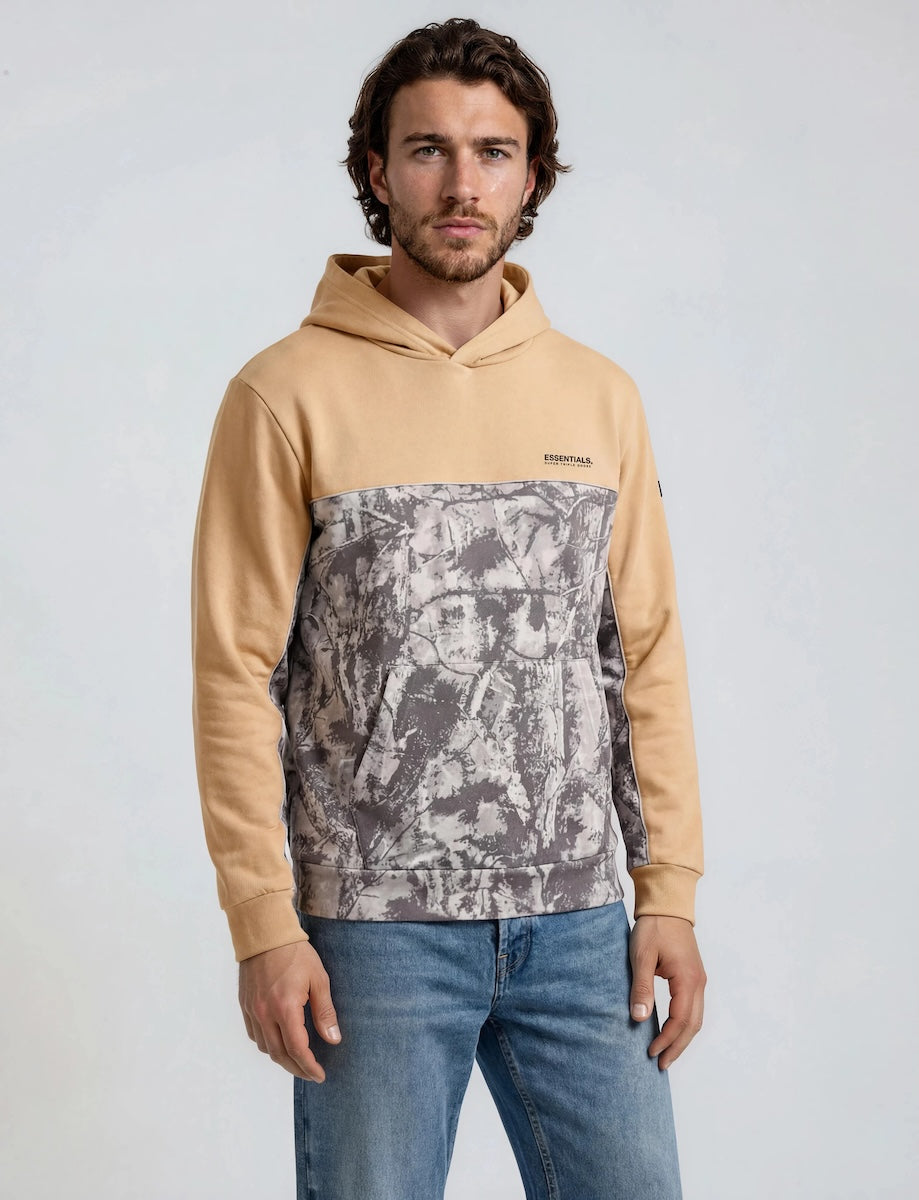 Contrast Camouflage Hoodie - Camel