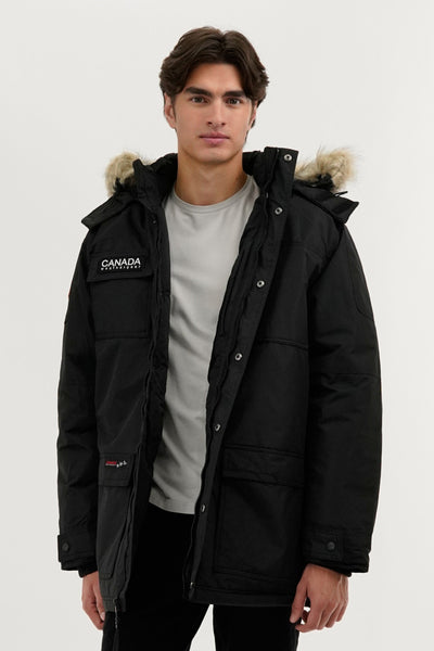Canada Weather Gear Faux Fur Lined Arctic Parka Jacket - Black - Mens Parka Jackets - International Clothiers