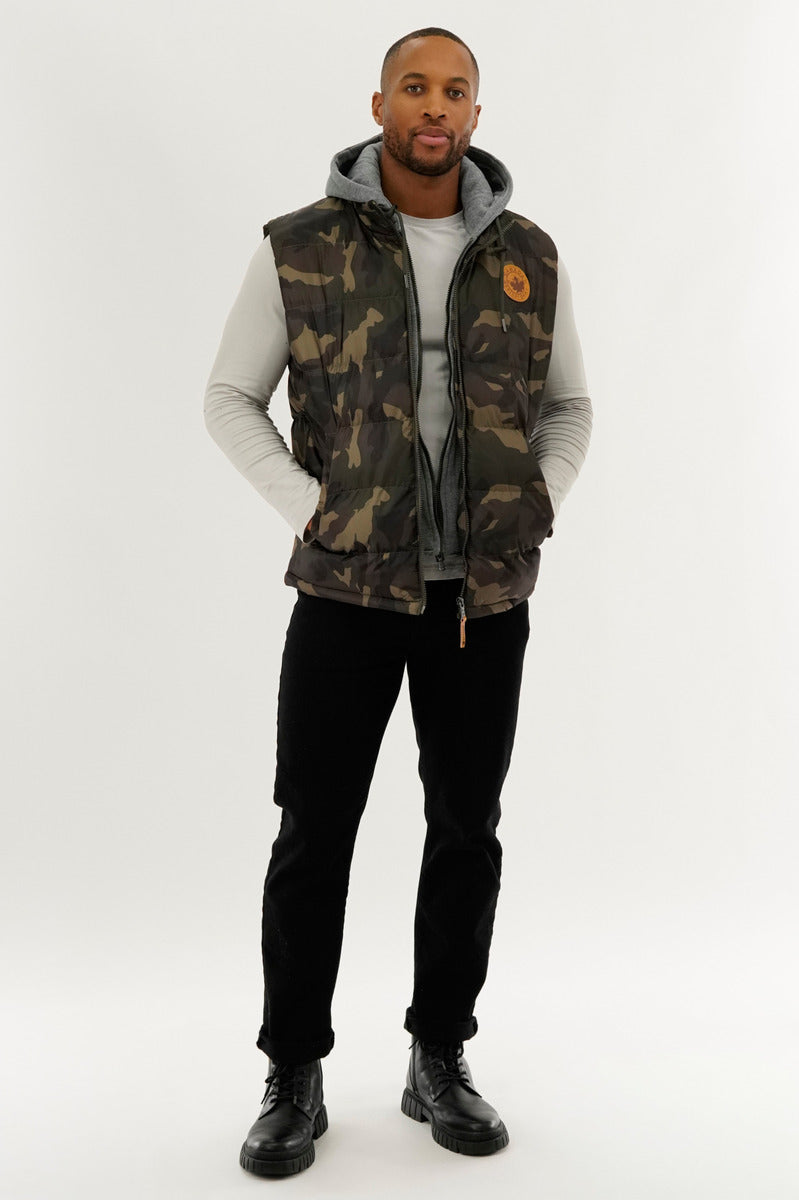 Canada Weather Gear Hooded Camo Print Puffer Vest - Olive - Mens Vests - International Clothiers