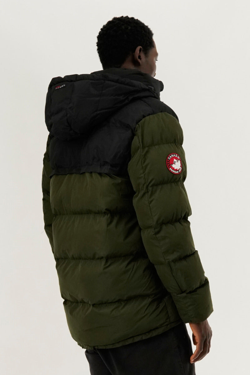 Canada Weather Gear Colour Block Puffer Bomber Jacket - Olive - Mens Bomber Jackets - International Clothiers