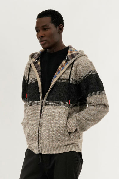 Canada Weather Gear Plaid Lined Striped Zip Up Hoodie - Beige - Mens Hoodies & Sweatshirts - International Clothiers