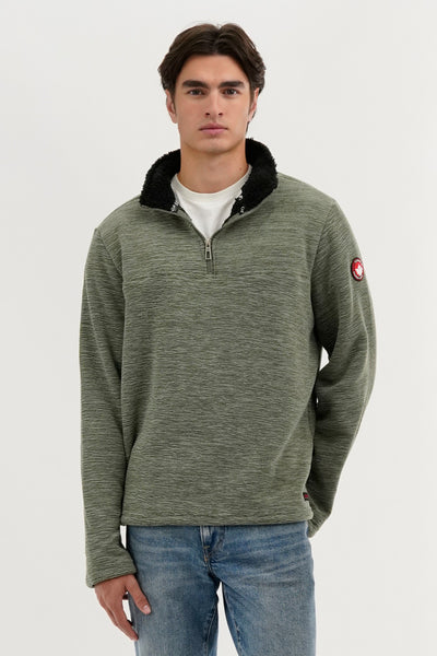 Canada Weather Gear Sherpa Lined 1/4 Zip Pullover Sweater - Green - Mens Pullover Sweaters - International Clothiers