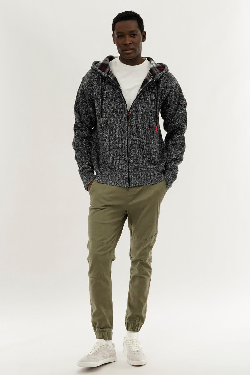 Canada Weather Gear Plaid Lined Zip Up Knit Hoodie - Black - Mens Hoodies & Sweatshirts - International Clothiers