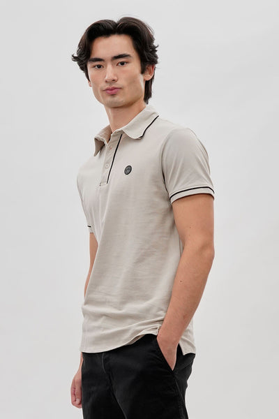 Canada Weather Gear Travel Collection Piping Detail Polo Shirt - Stone - Mens Polo Shirts - International Clothiers