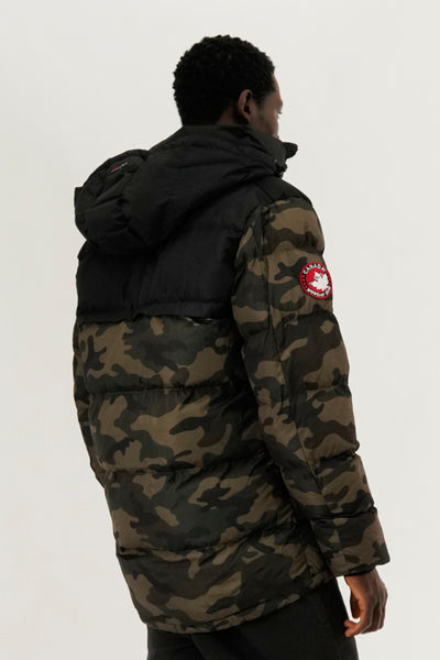 Canada Weather Gear Colour Block Camo Puffer Bomber Jacket - Olive - Mens Bomber Jackets - International Clothiers