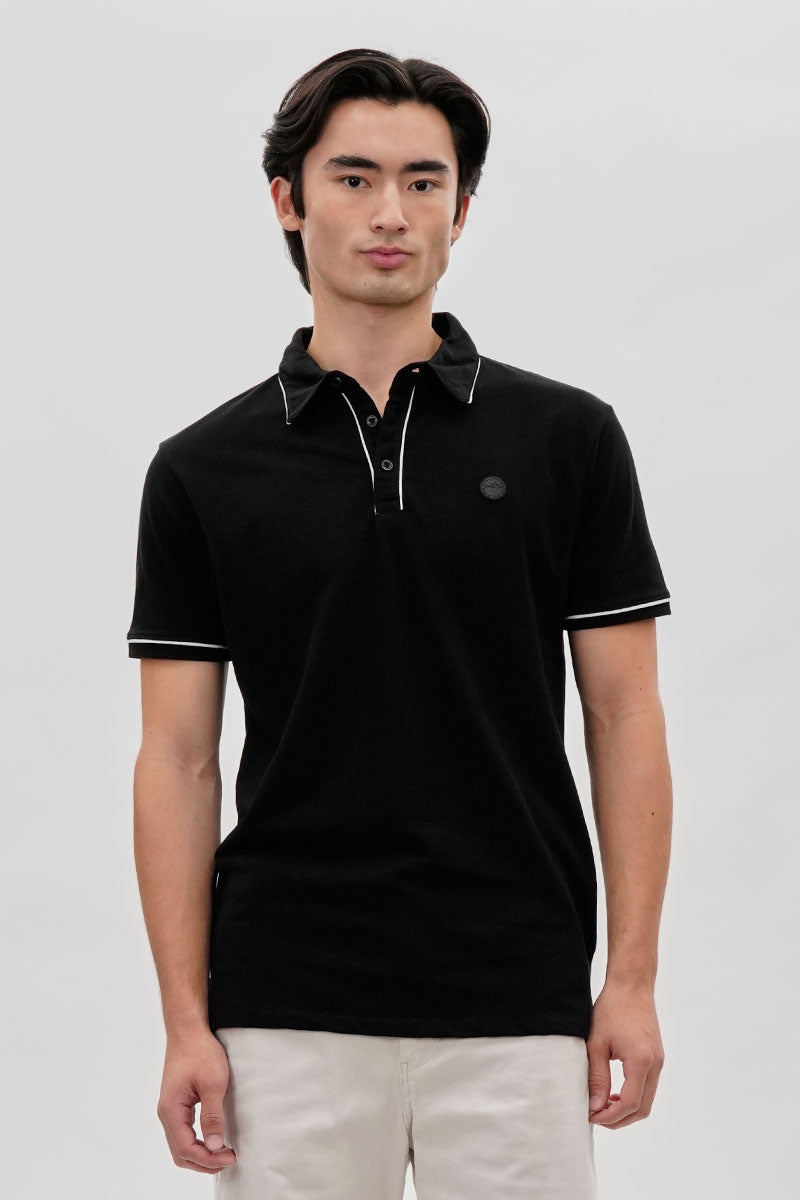 Canada Weather Gear Travel Collection Piping Detail Polo Shirt - Black - Mens Polo Shirts - International Clothiers