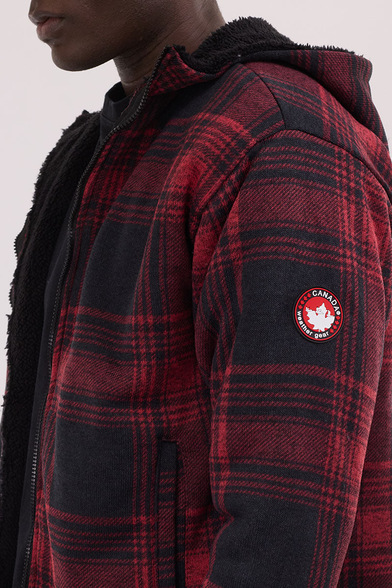 Canada Weather Gear Hooded Sherpa Lined Lightweight Jacket - Red - Mens Hoodies & Sweatshirts - International Clothiers