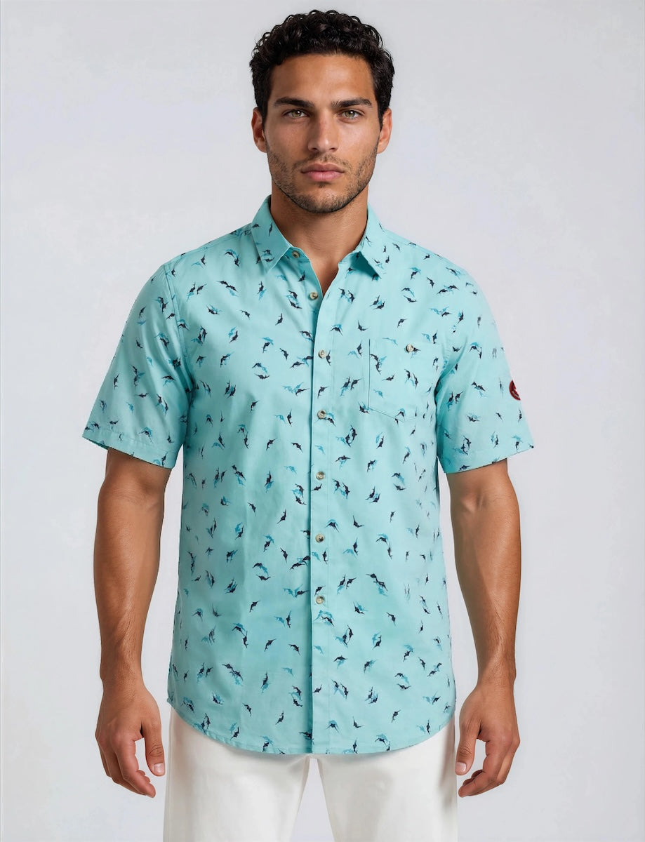 Printed Short Sleeve Shirt - Teal