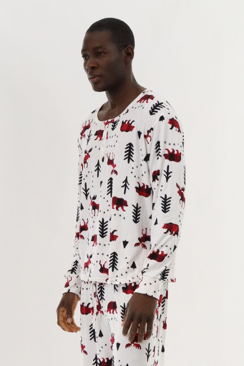 Canada Weather Gear Long Sleeve Holiday Pajama Top - White - Mens Pajamas - International Clothiers