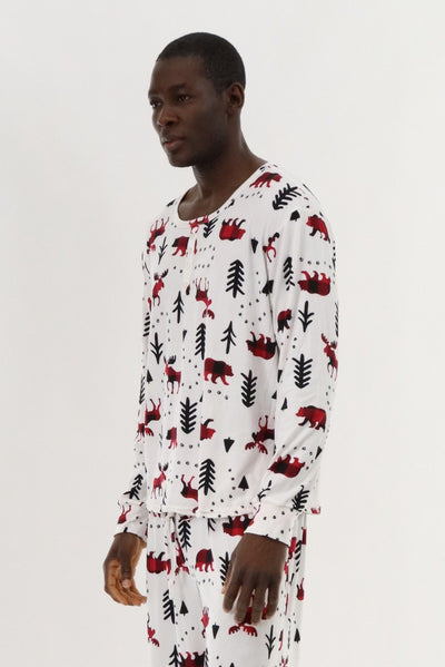 Canada Weather Gear Long Sleeve Holiday Pajama Top - White - Mens Pajamas - International Clothiers