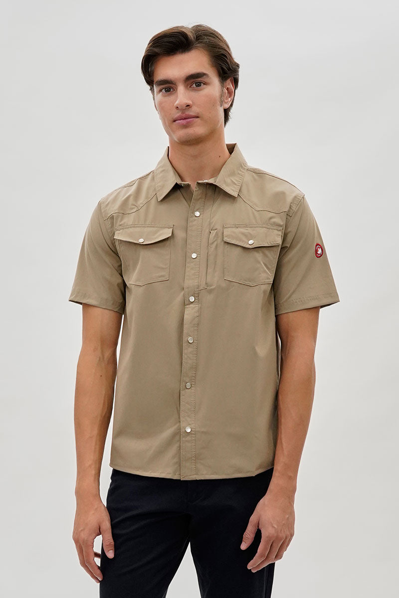 Canada Weather Gear Short Sleeve Snap Button Casual Shirt - Beige - Mens Casual Shirts - International Clothiers