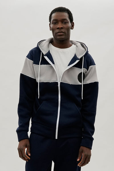 Super Triple Goose Colour Block Zip Up Hoodie - Navy - Mens Hoodies & Sweatshirts - International Clothiers