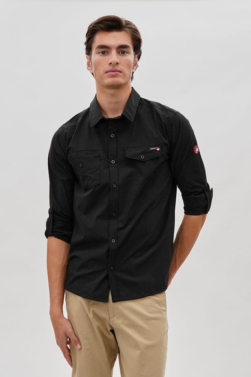 Canada Weather Gear Adventure Bound Utility Roll Up Sleeve Casual Shirt - Black - Mens Casual Shirts - International Clothiers