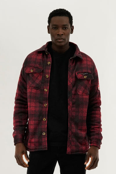Canada Weather Gear Tartan Print Sherpa Lined Lightweight Jacket - Red - Mens Lightweight Jackets - International Clothiers