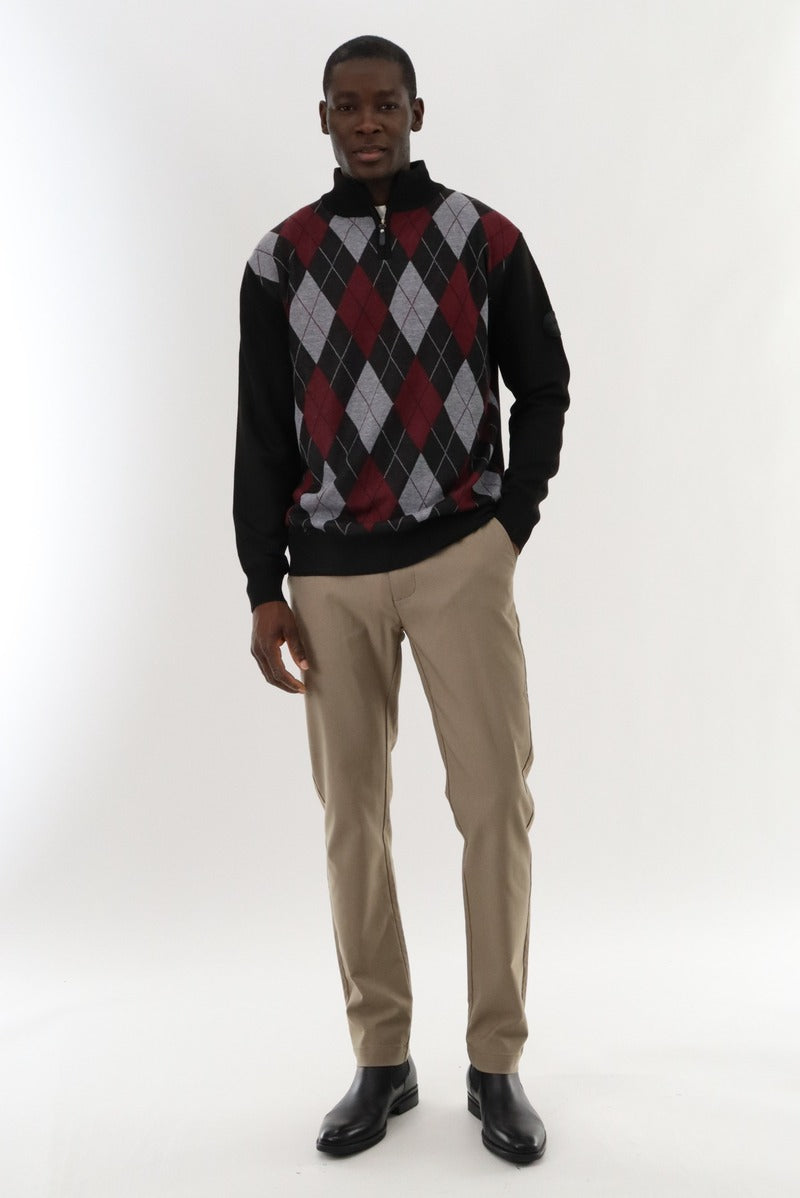 1/4 Zip Argyle Pullover Sweater - Burgundy