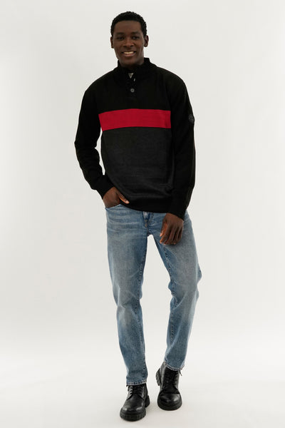 Canada Weather Gear Button Up Colour Block Pullover Sweater - Red - Mens Pullover Sweaters - International Clothiers